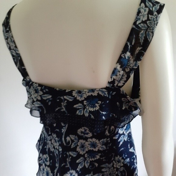 dress barn top m mp navy blue ruffle shirt blouse medium feminine summer top - Picture 5 of 6